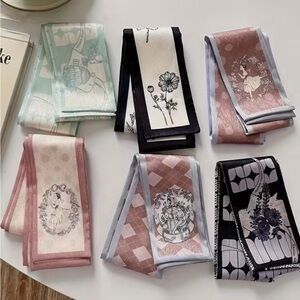 Set of 6 Floral Vintage Inspired Twilly Scarves | Purse Bag Twillies